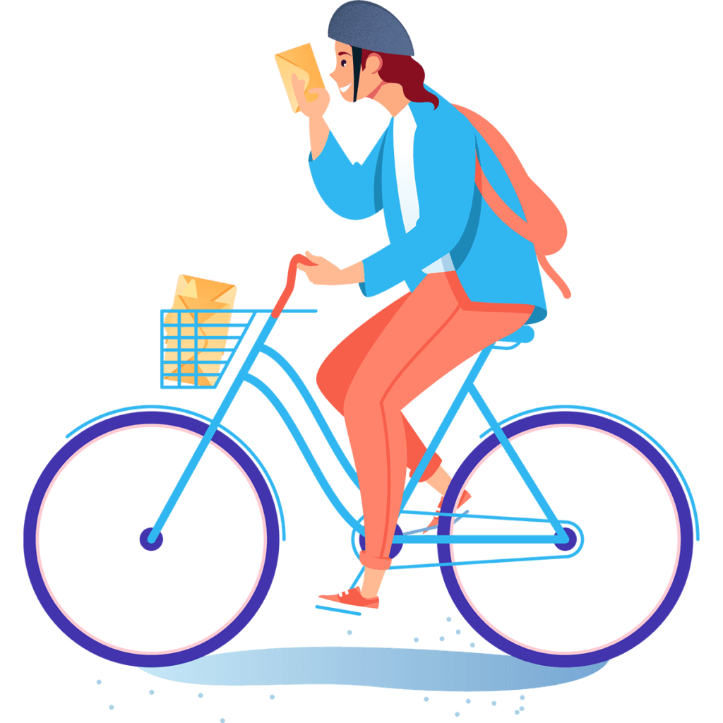 illustration of a person on a bike handing out letters