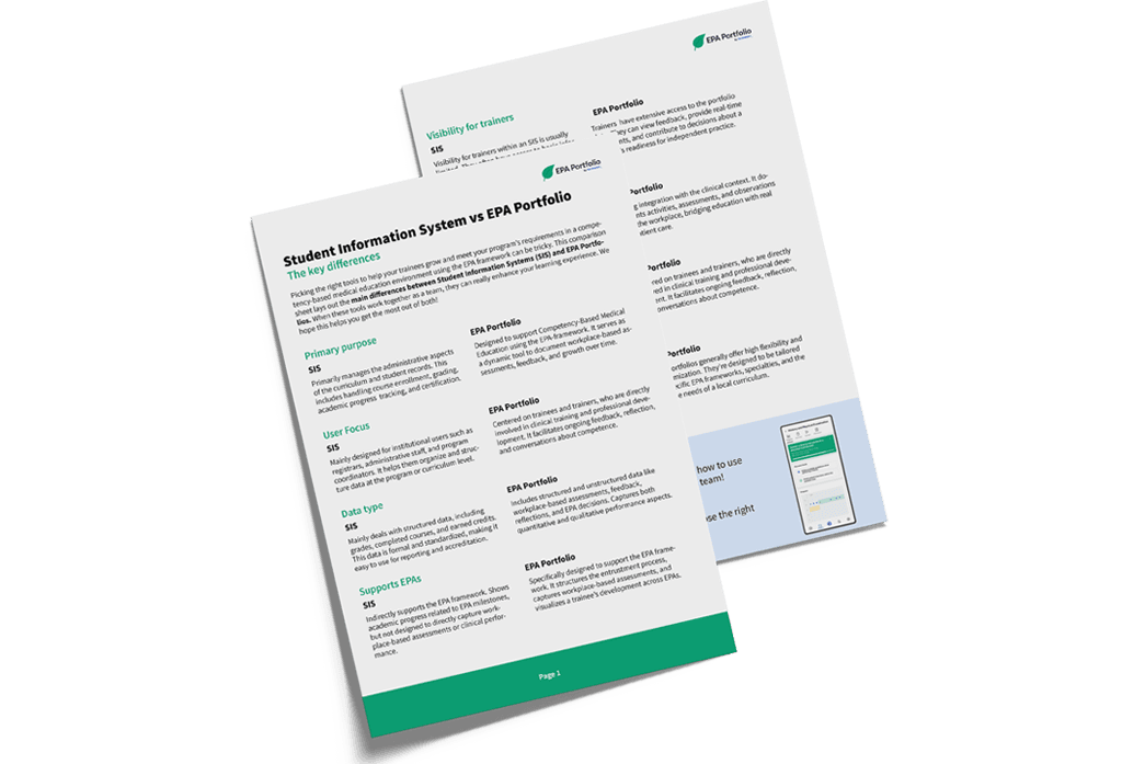 Mockup of a free downloadable document comparing SIS and EPA Portfolio's